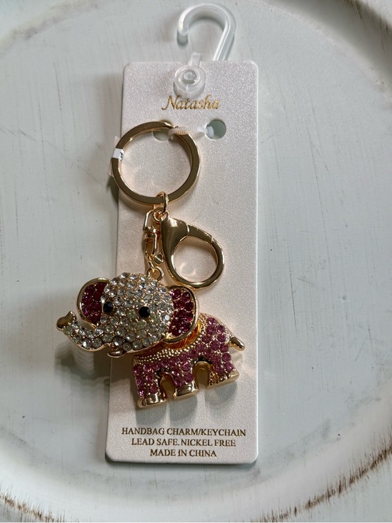Natasha Couture Accessories - Natasha Couture Gold-Tone Elephant Keychain with Pink and Clear Crystals